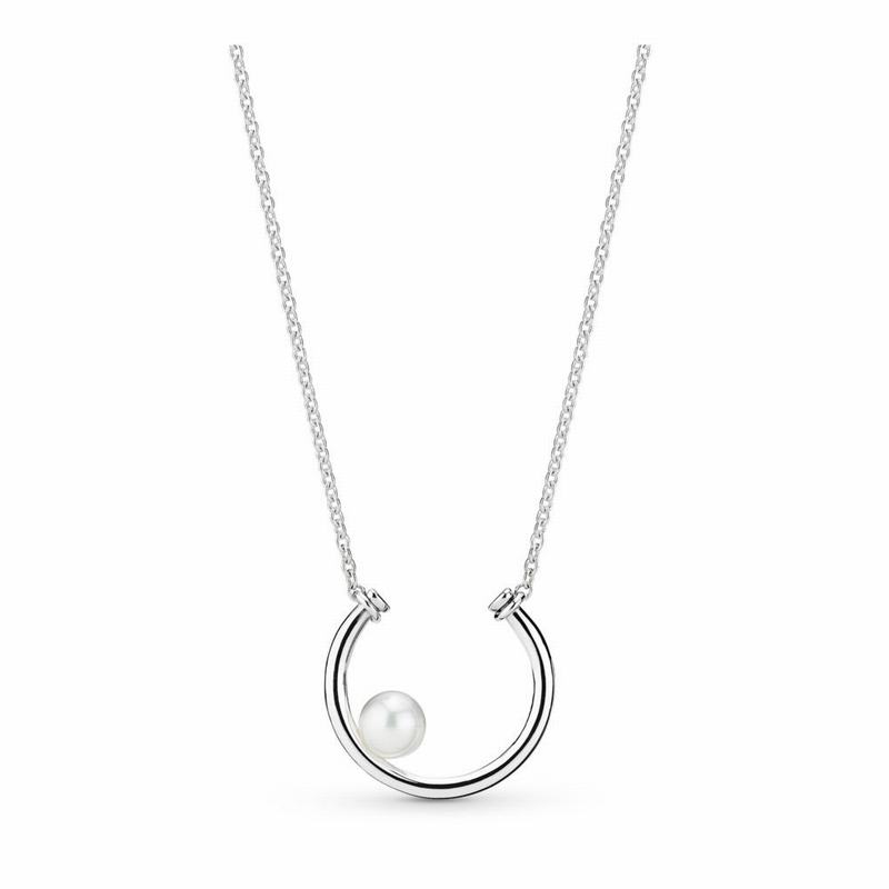 Pandora Contemporary Pearl Necklace - Sterling Silver/White/Freshwater Cultured Pearl - Canada | DZ3